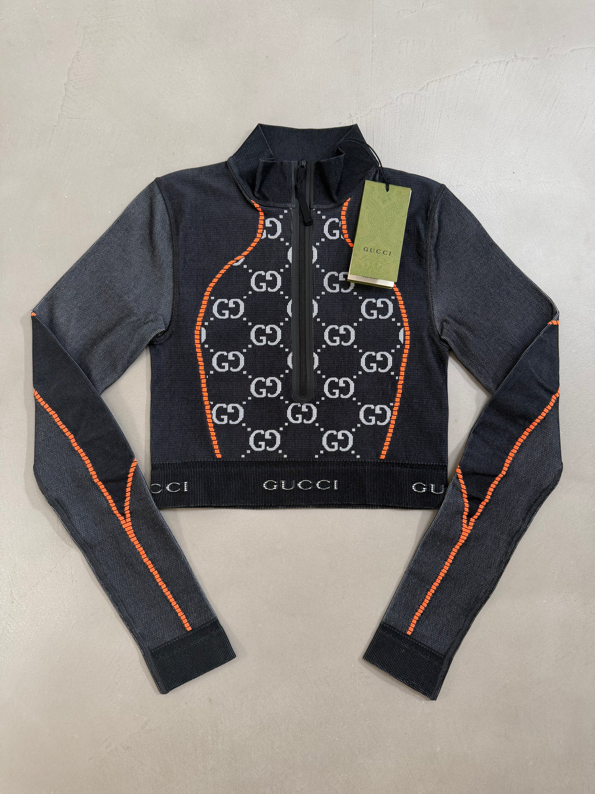 Gucci GG Monogram Long Sleeved Jersey Crop Top - S