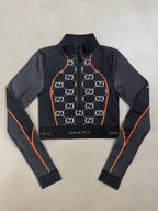 Gucci GG Monogram Long Sleeved Jersey Crop Top - S