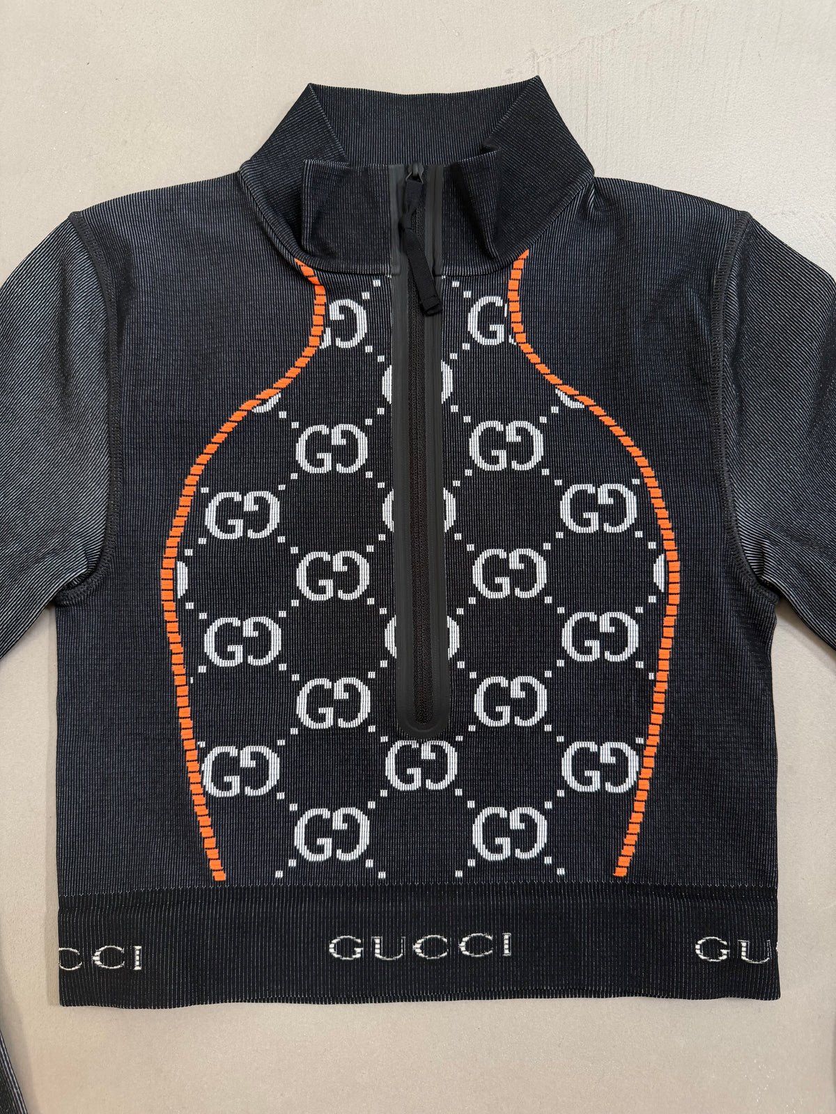 Gucci GG Monogram Long Sleeved Jersey Crop Top - S