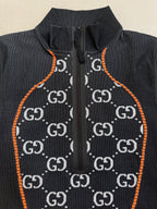 Gucci GG Monogram Long Sleeved Jersey Crop Top - S