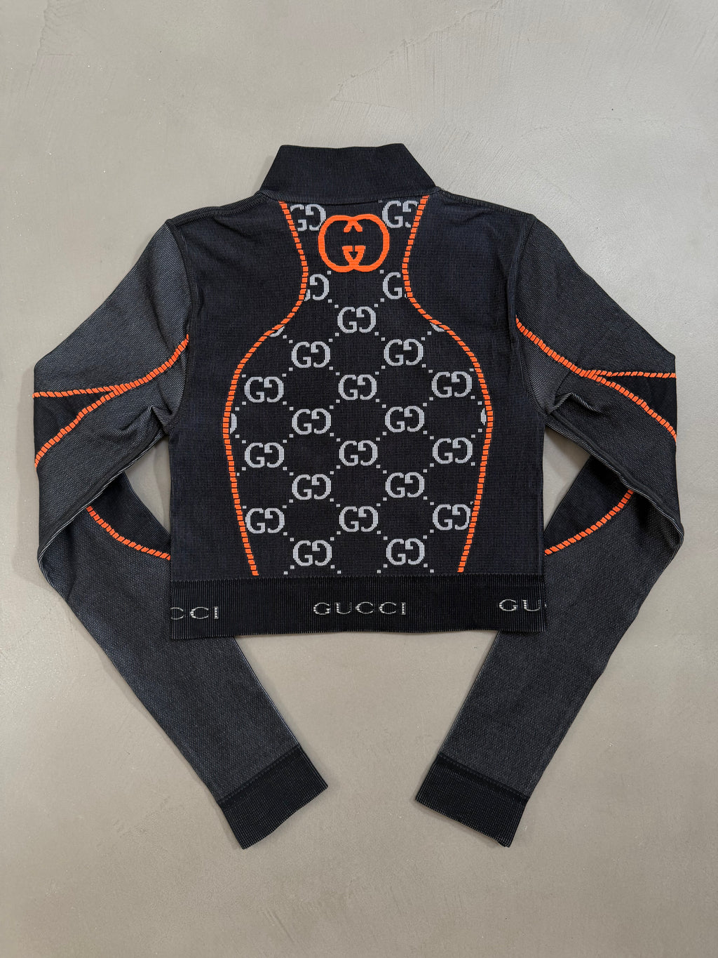 Gucci GG Monogram Long Sleeved Jersey Crop Top - S
