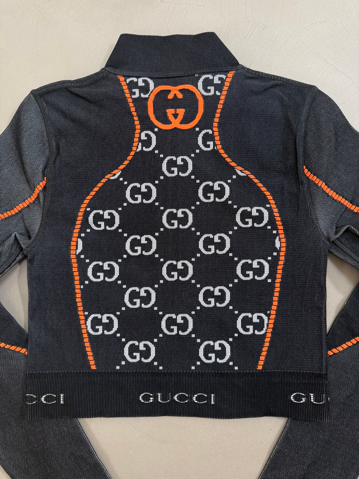 Gucci GG Monogram Long Sleeved Jersey Crop Top - S