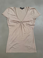 Gucci Tom Ford Metallic Wool Blend Gathered V-Neck Top - M
