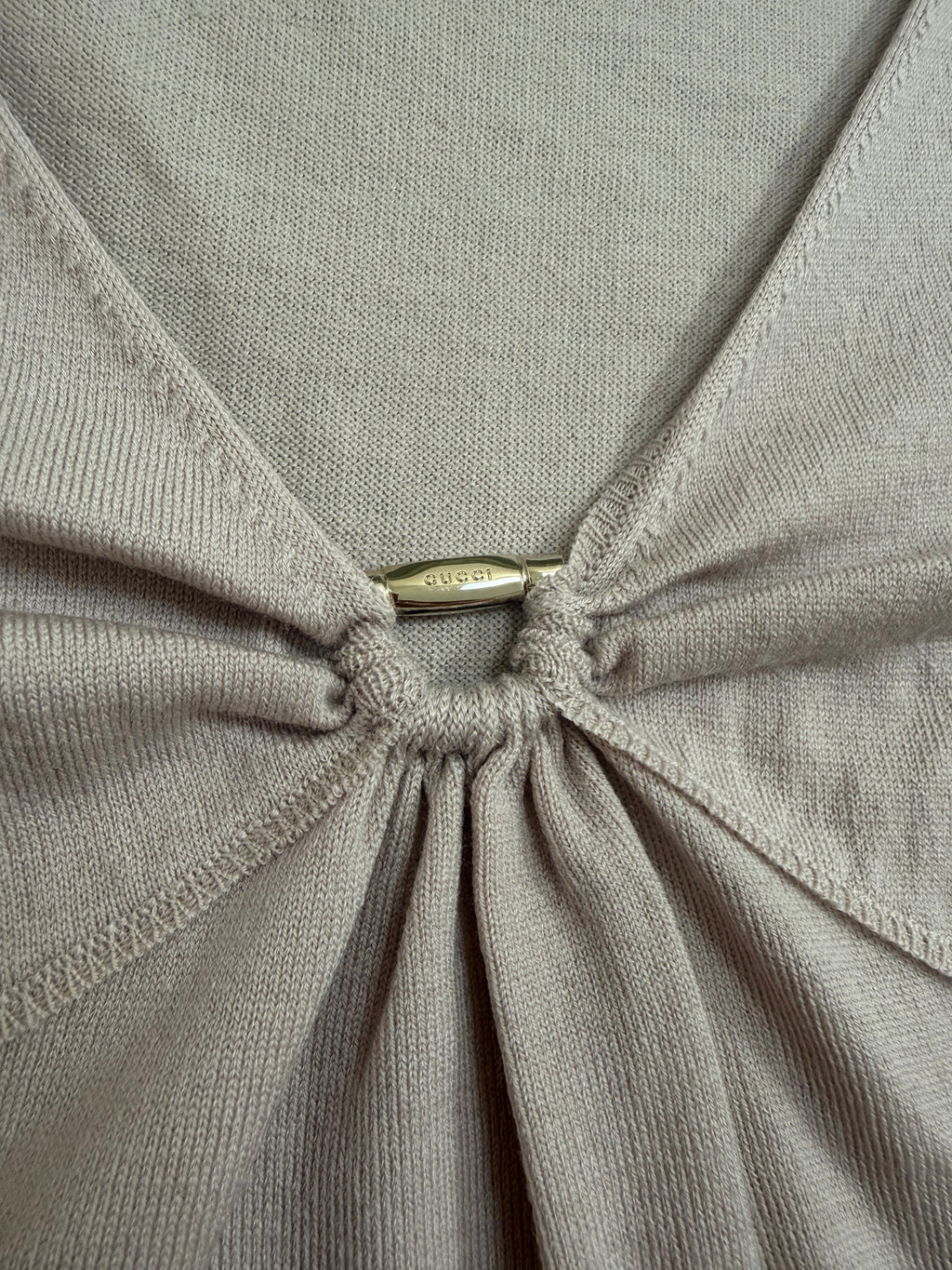Gucci Tom Ford Metallic Wool Blend Gathered V-Neck Top - M