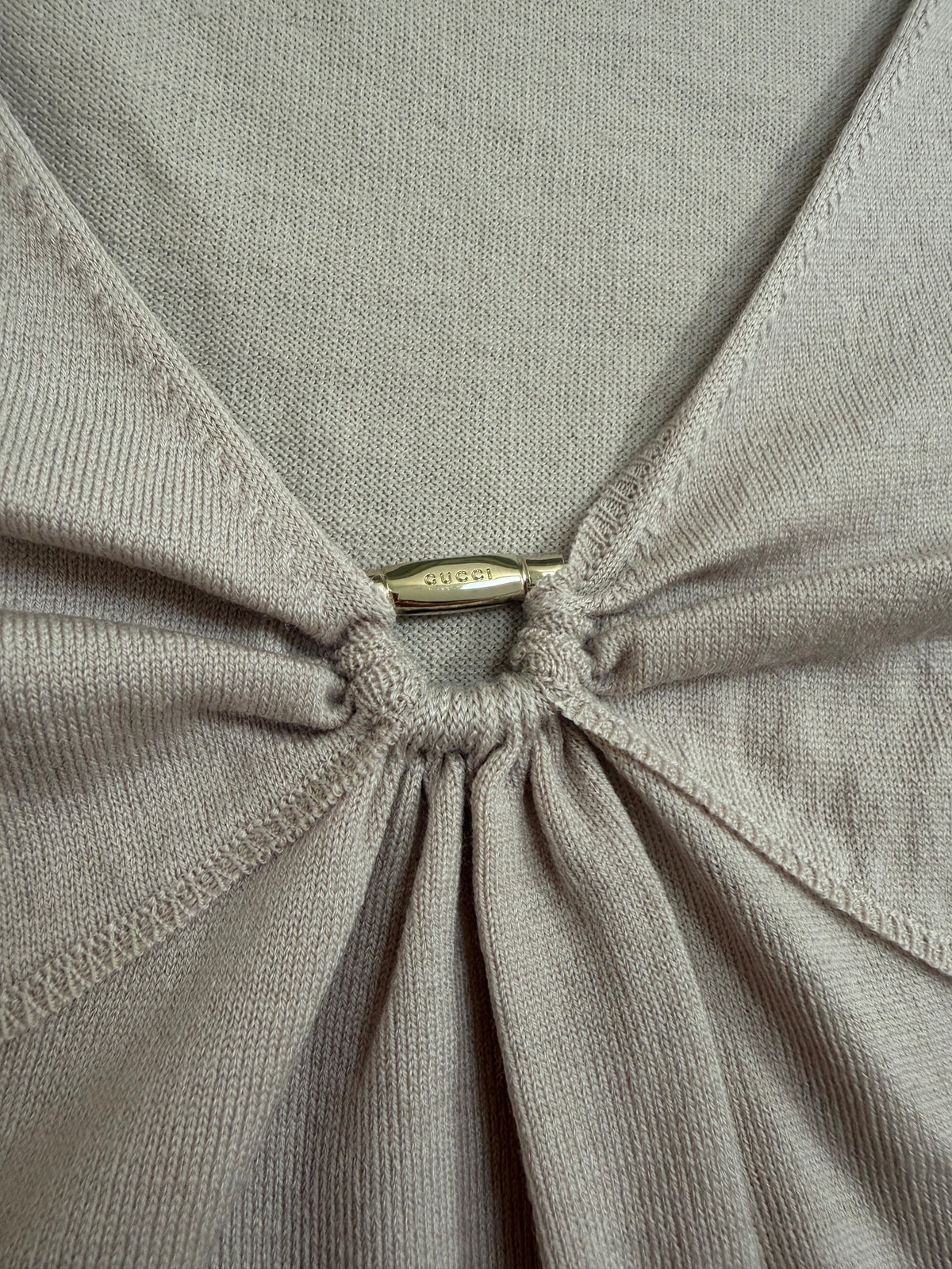 Gucci Tom Ford Metallic Wool Blend Gathered V-Neck Top - M