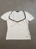 Gucci Web Stripe Trim Ruched V-Neck Top - M