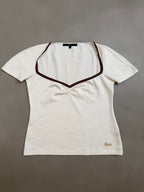 Gucci Web Stripe Trim Ruched V-Neck Top - M