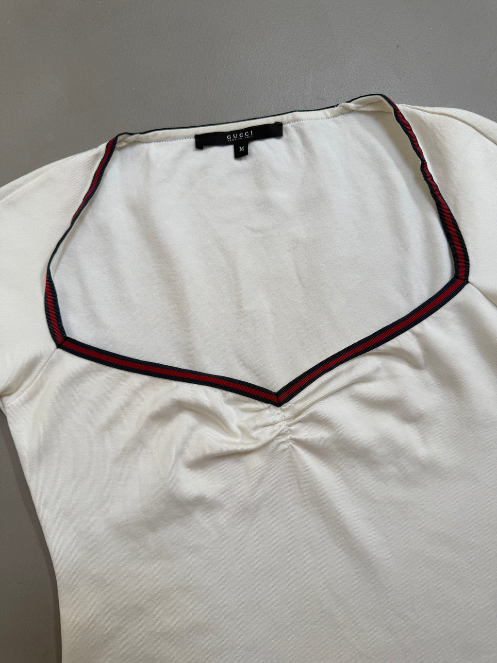 Gucci Web Stripe Trim Ruched V-Neck Top - M