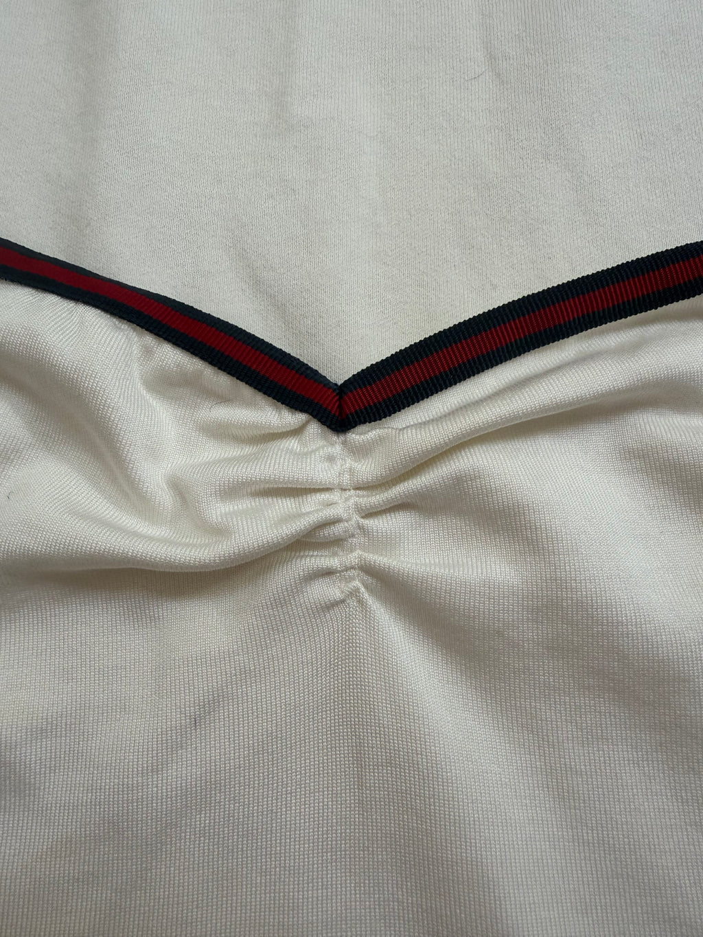 Gucci Web Stripe Trim Ruched V-Neck Top - M