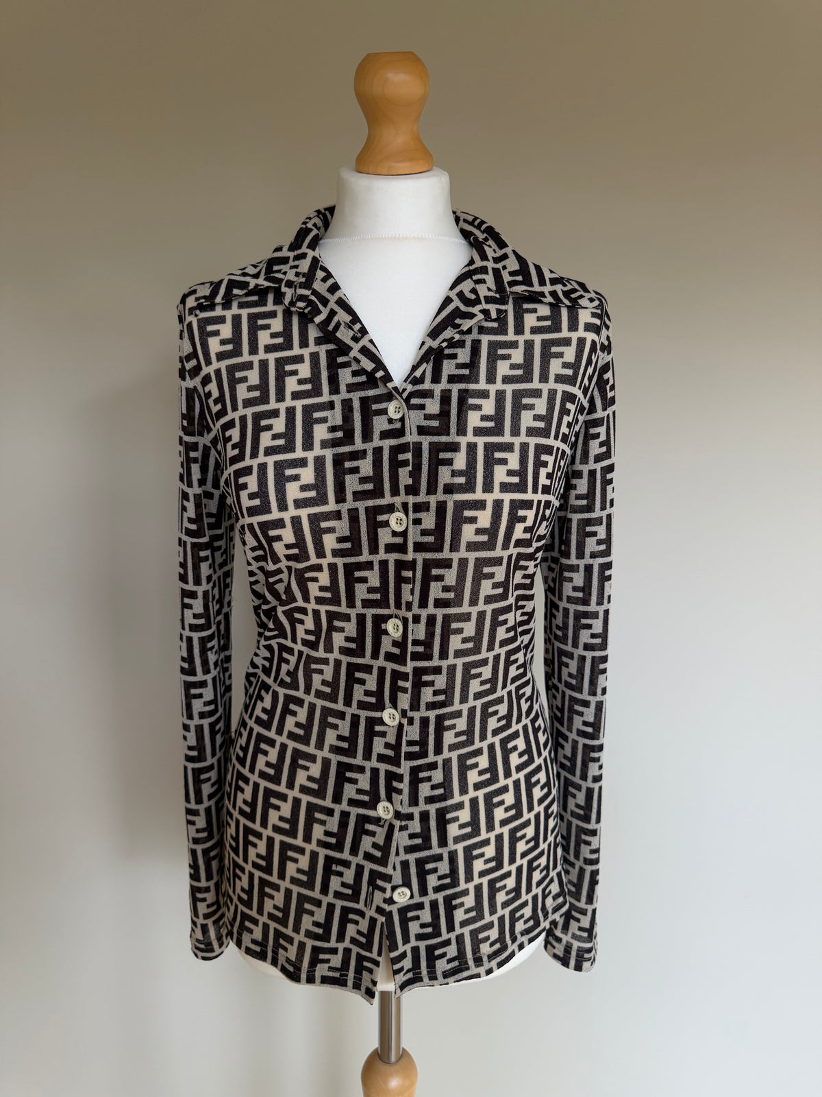 90's Fendi Mesh Logo Monogram Shirt - M