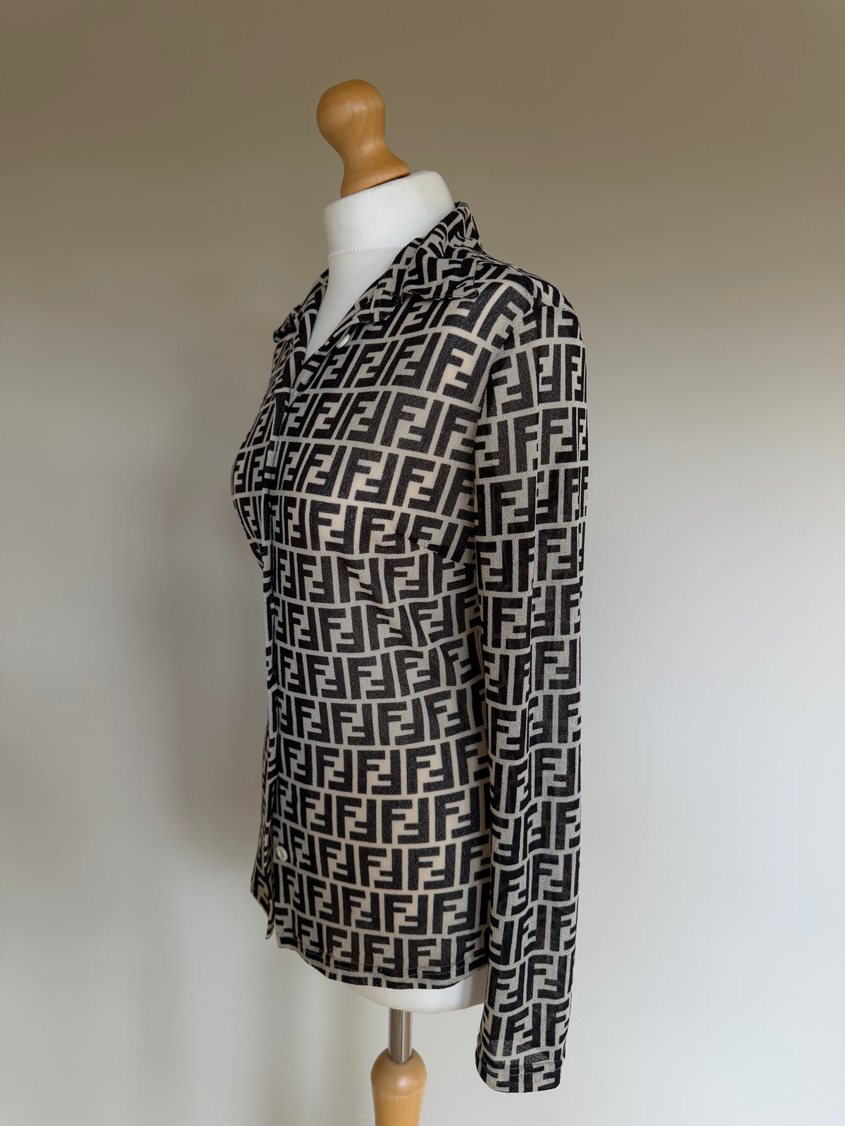 90's Fendi Mesh Logo Monogram Shirt - M