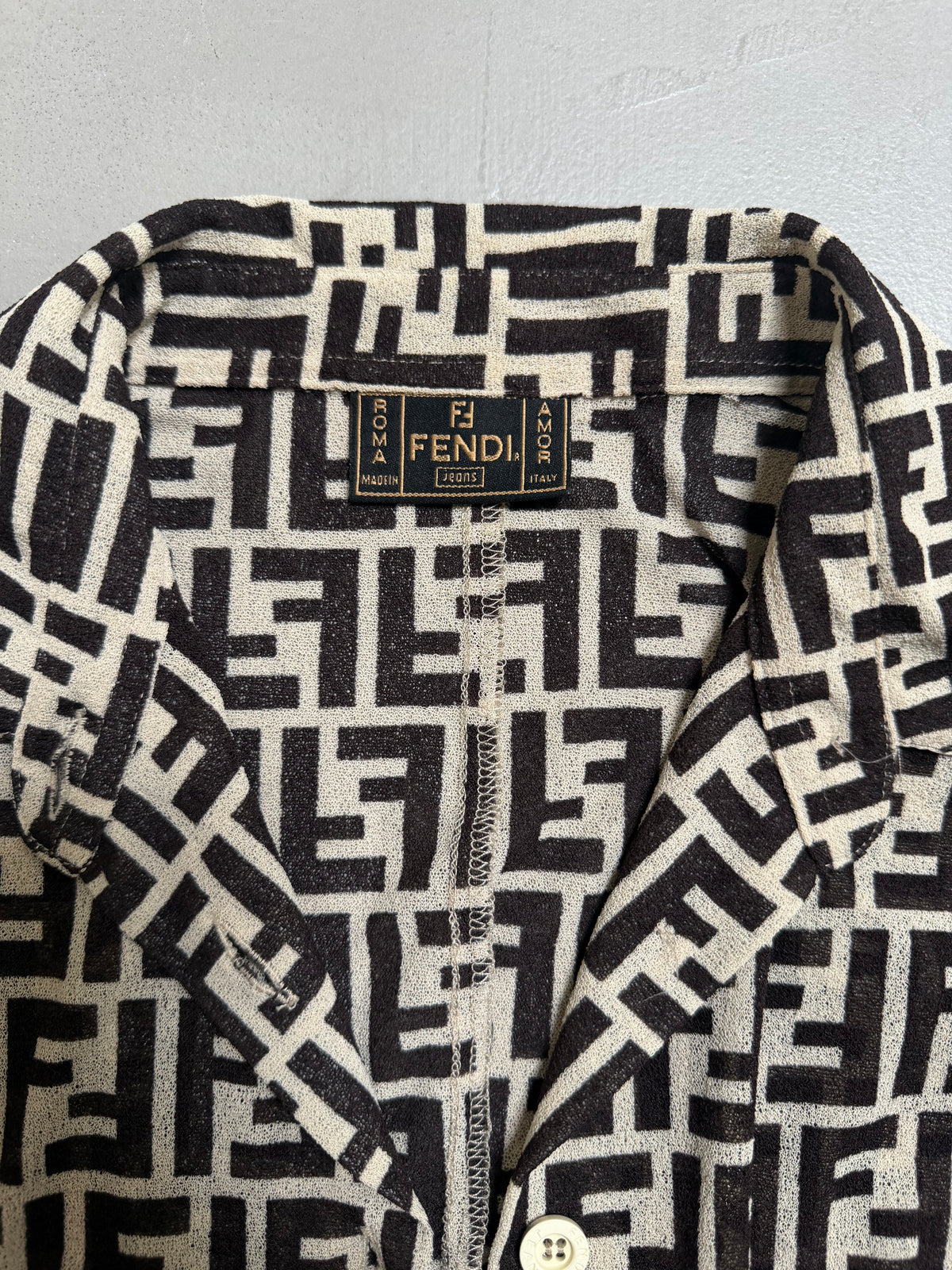 90's Fendi Mesh Logo Monogram Shirt - M