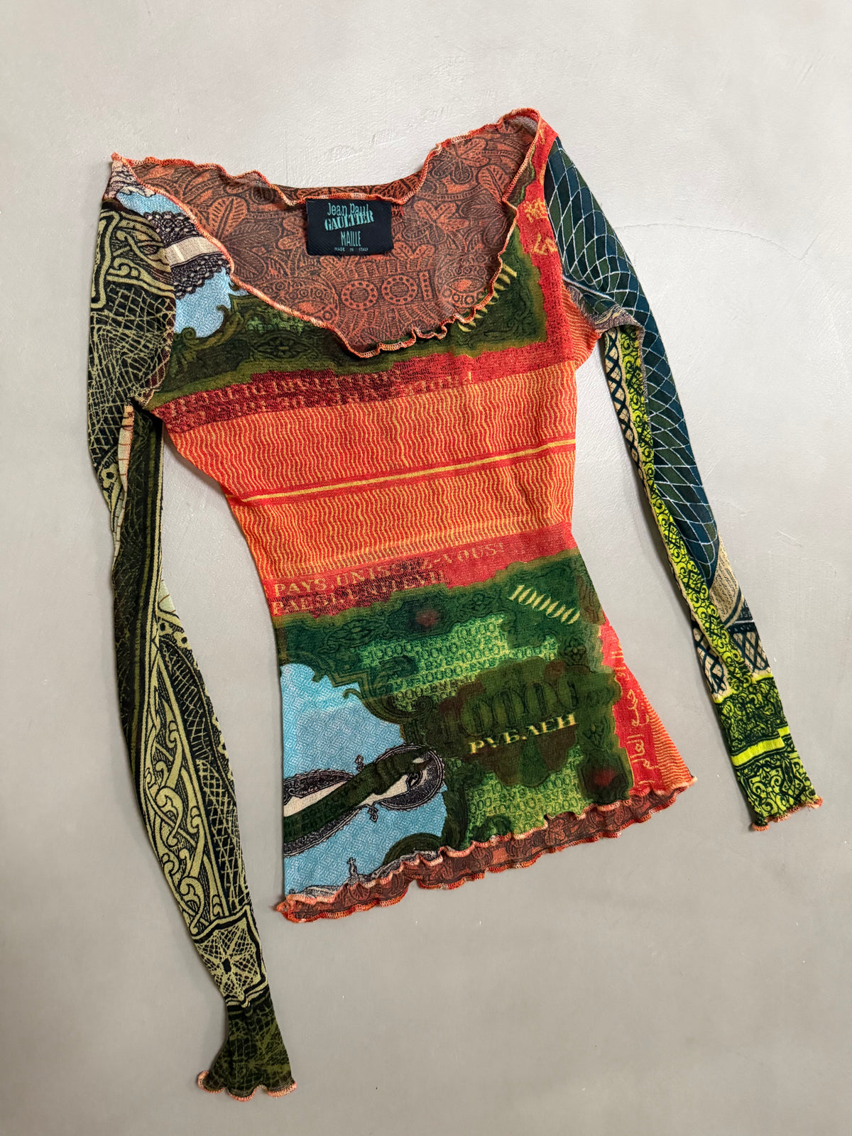 Jean Paul Gaultier Maille 'Banknotes Money' Mesh Top - M