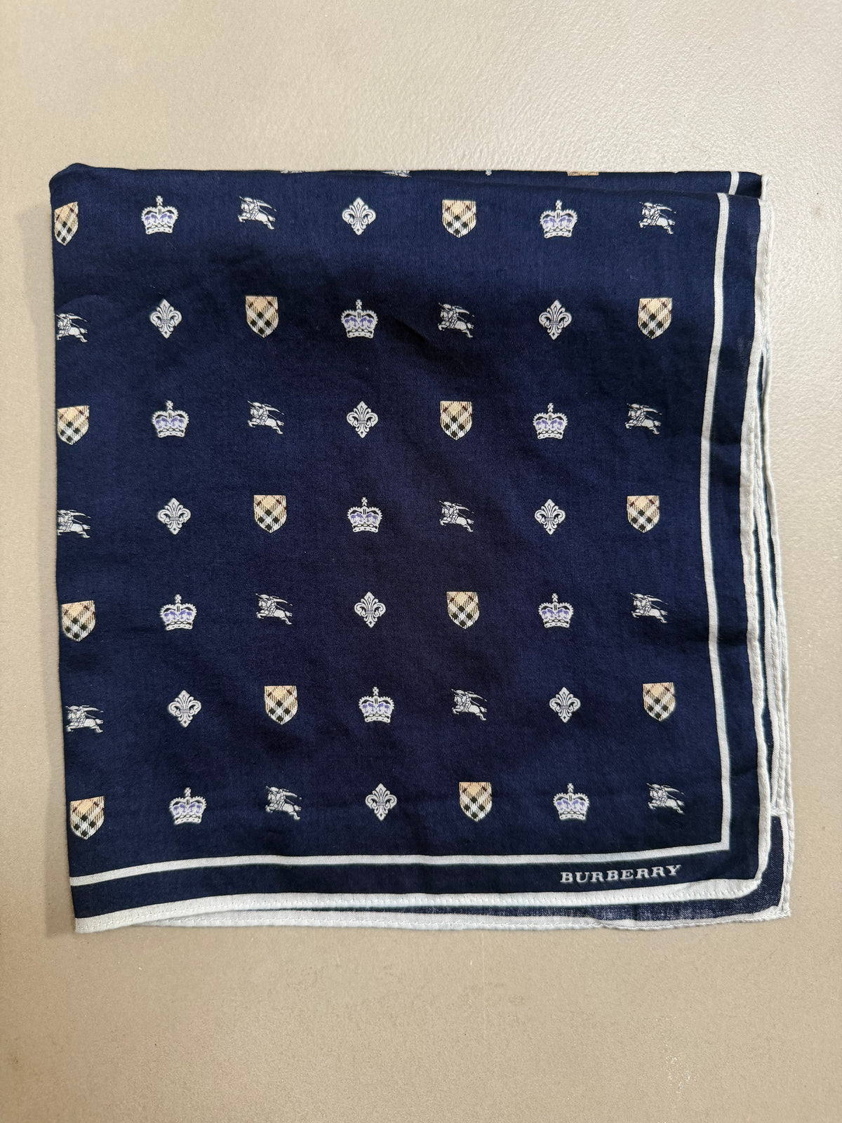 Burberry Heraldic Crest & Equestrian Knight Silk Scarf Pocket Square