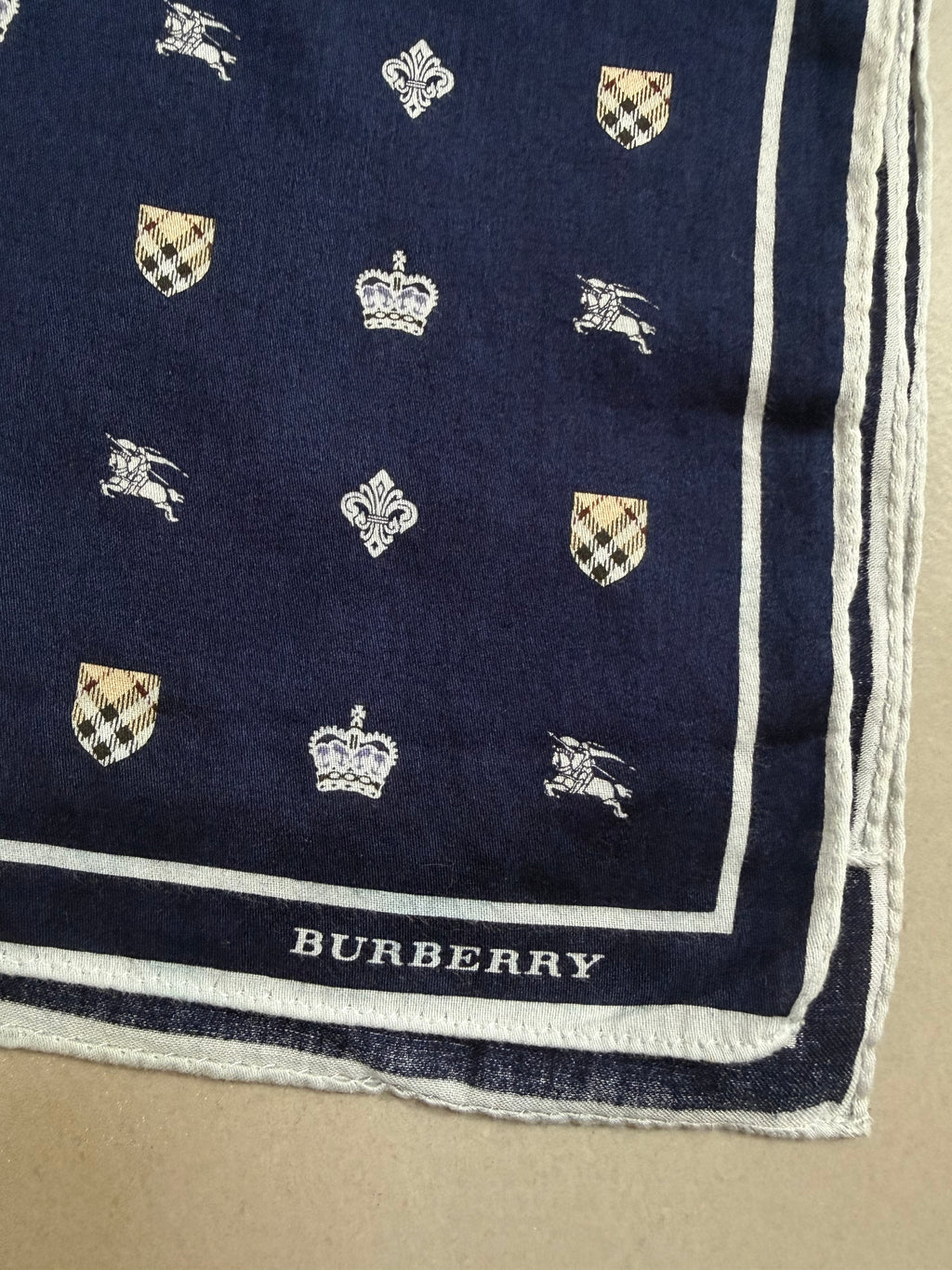 Burberry Heraldic Crest & Equestrian Knight Silk Scarf Pocket Square