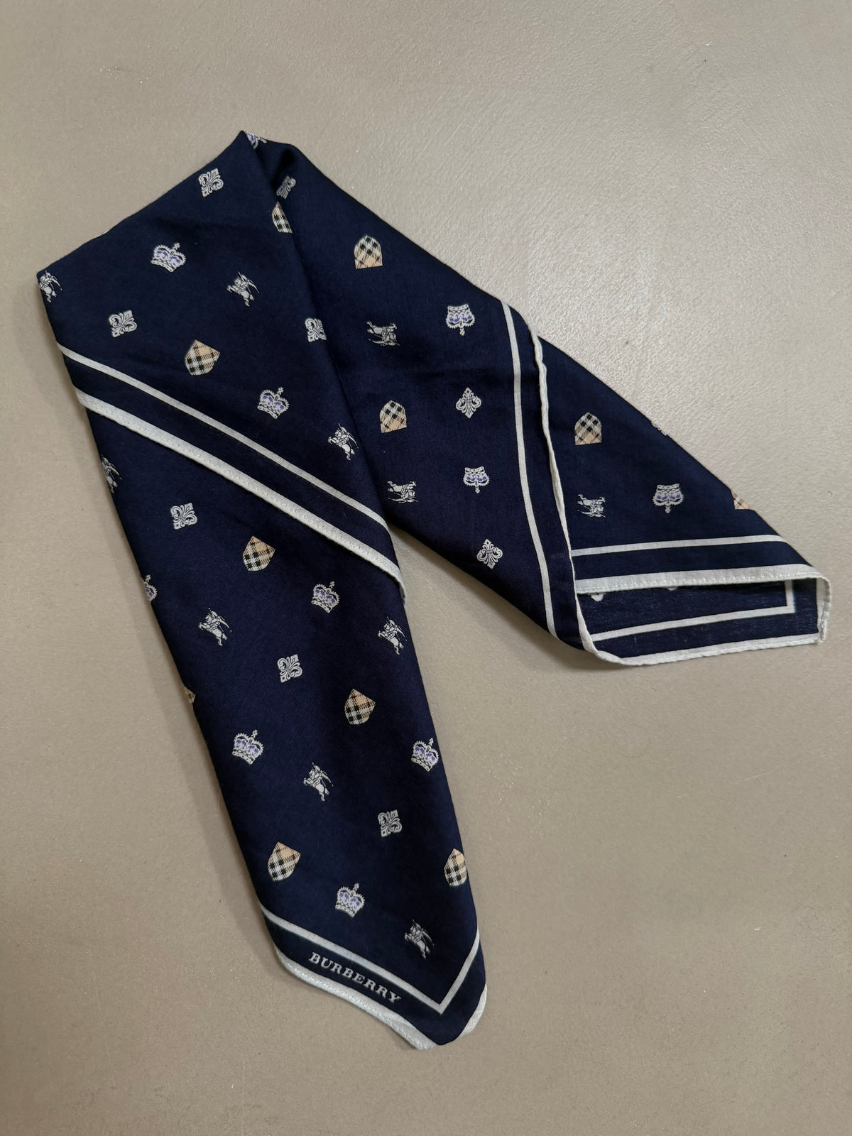 Burberry Heraldic Crest & Equestrian Knight Silk Scarf Pocket Square