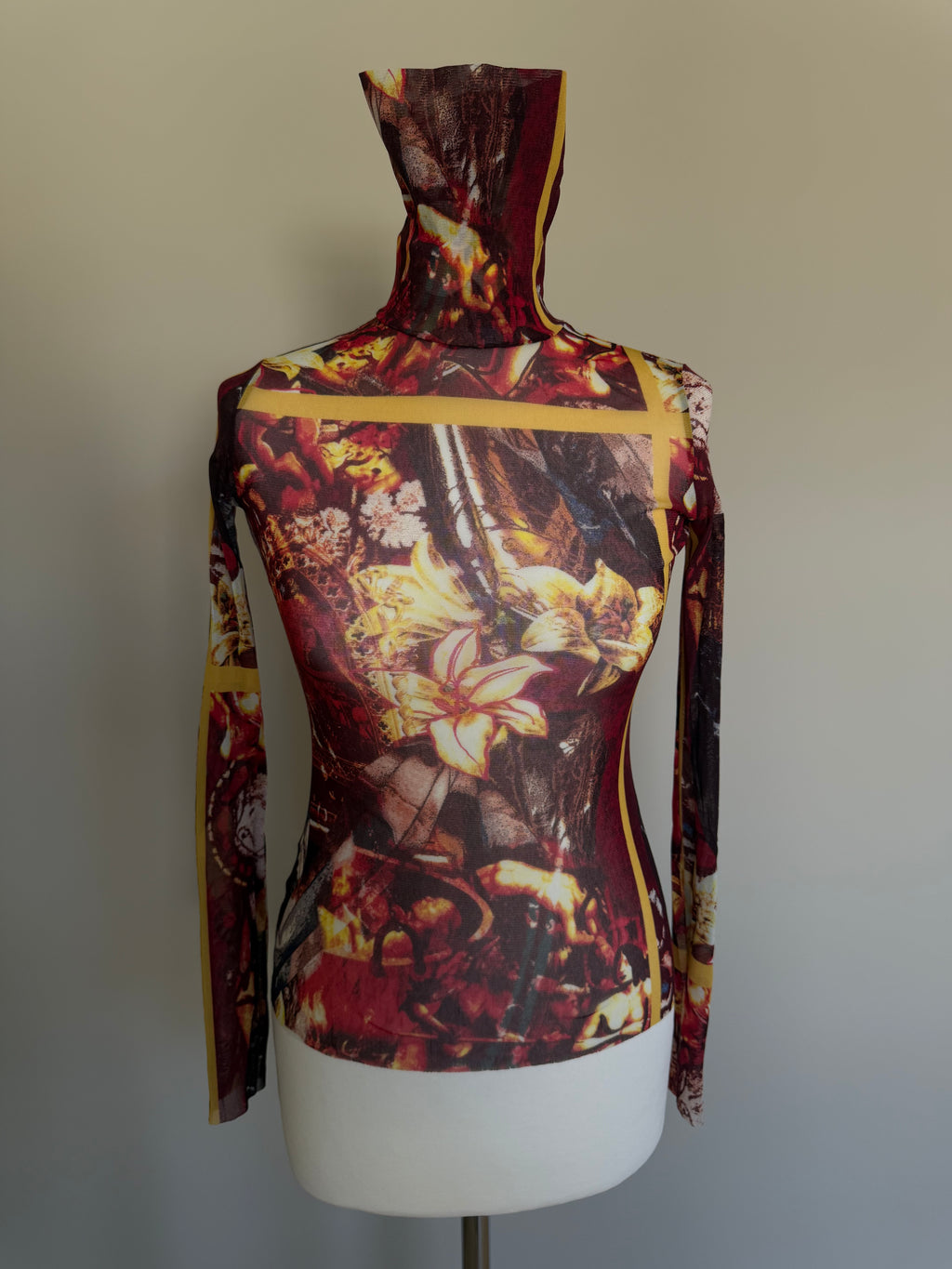 Jean Paul Gaultier Sacred Floral & Renaissance Mesh Powernet Top - S