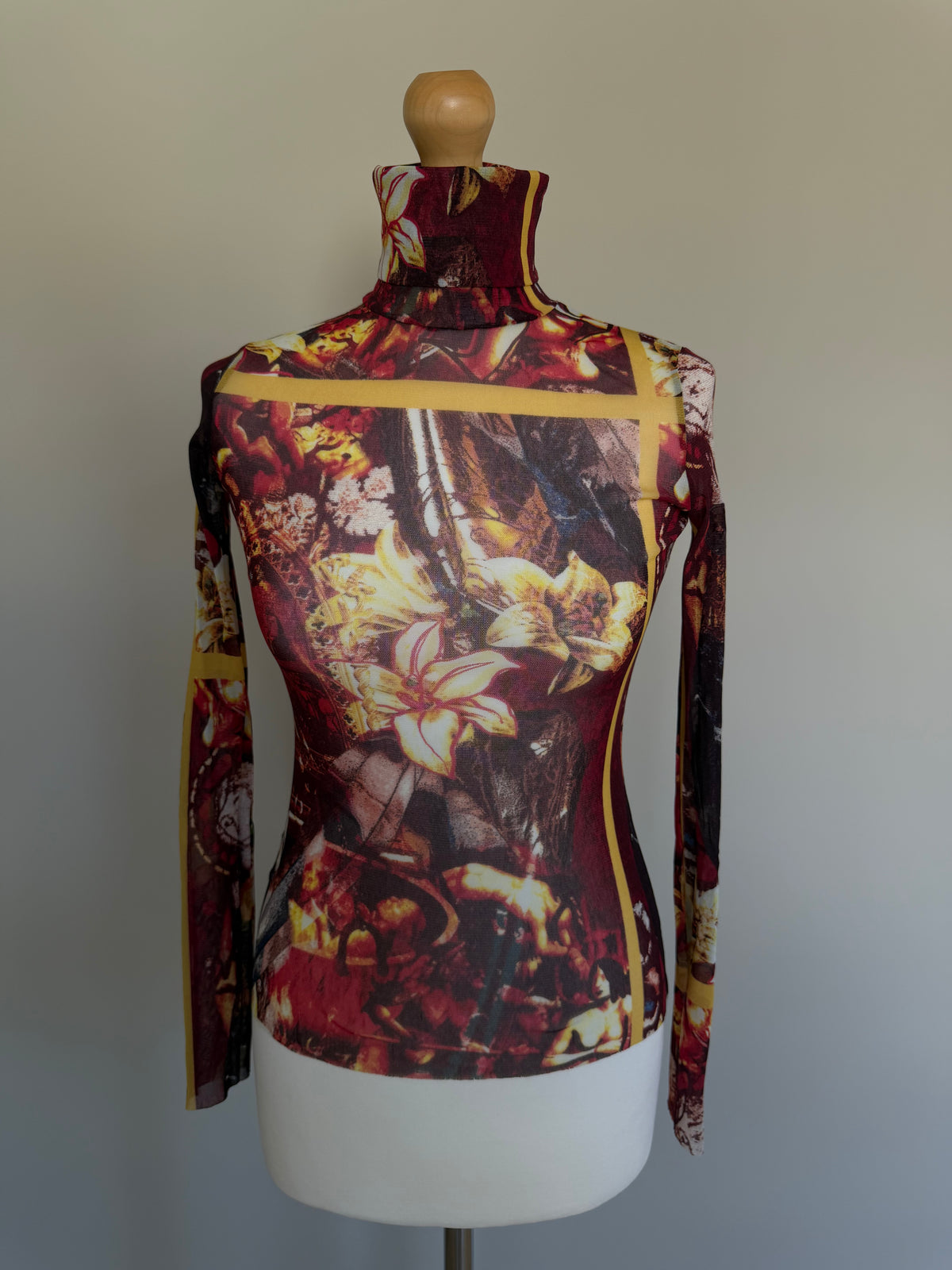 Jean Paul Gaultier Sacred Floral & Renaissance Mesh Powernet Top - S