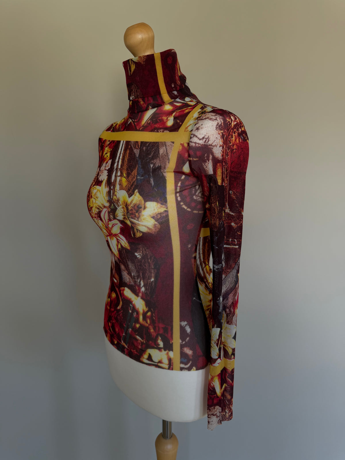 Jean Paul Gaultier Sacred Floral & Renaissance Mesh Powernet Top - S