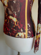 Jean Paul Gaultier Sacred Floral & Renaissance Mesh Powernet Top - S