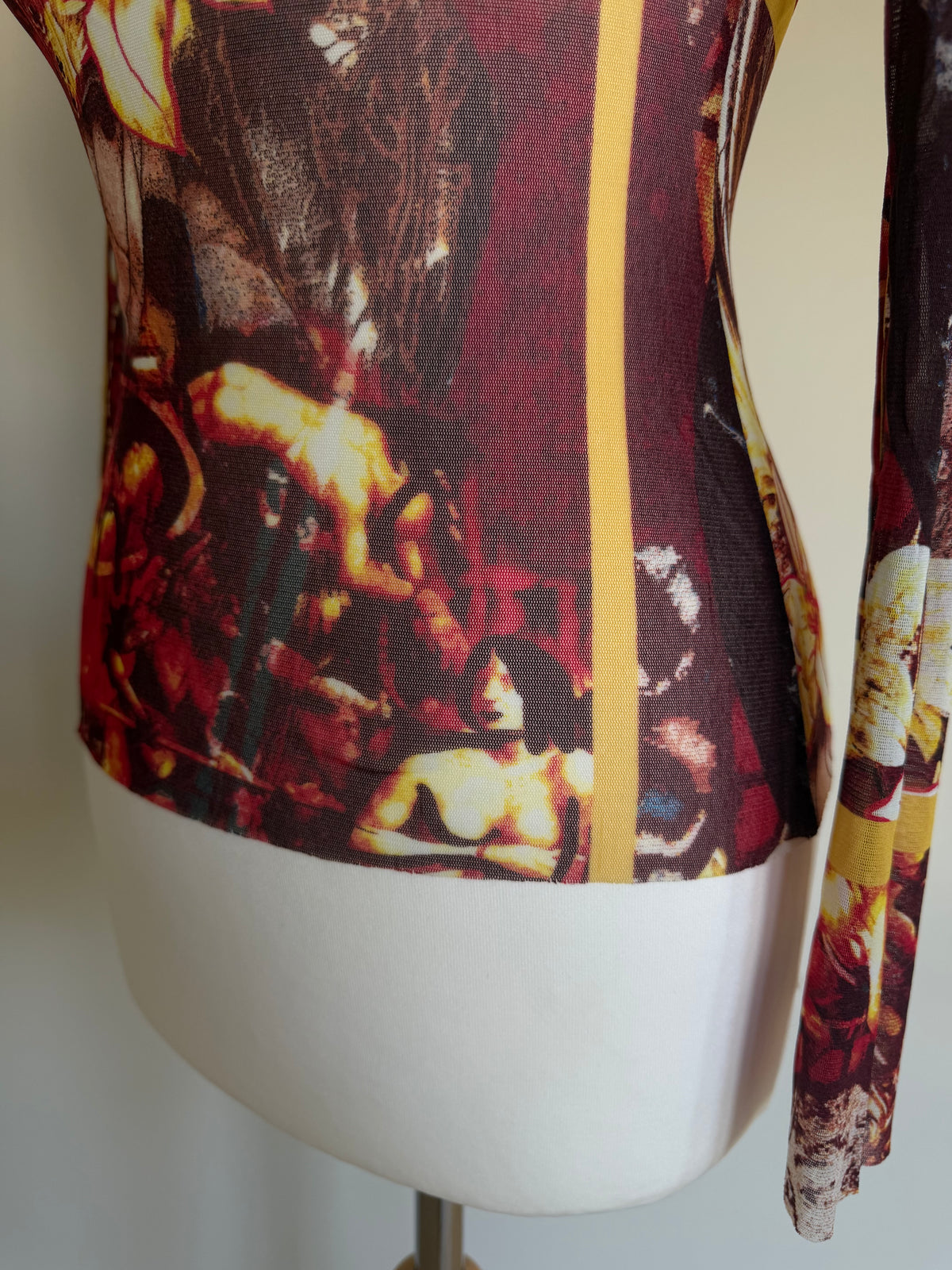 Jean Paul Gaultier Sacred Floral & Renaissance Mesh Powernet Top - S