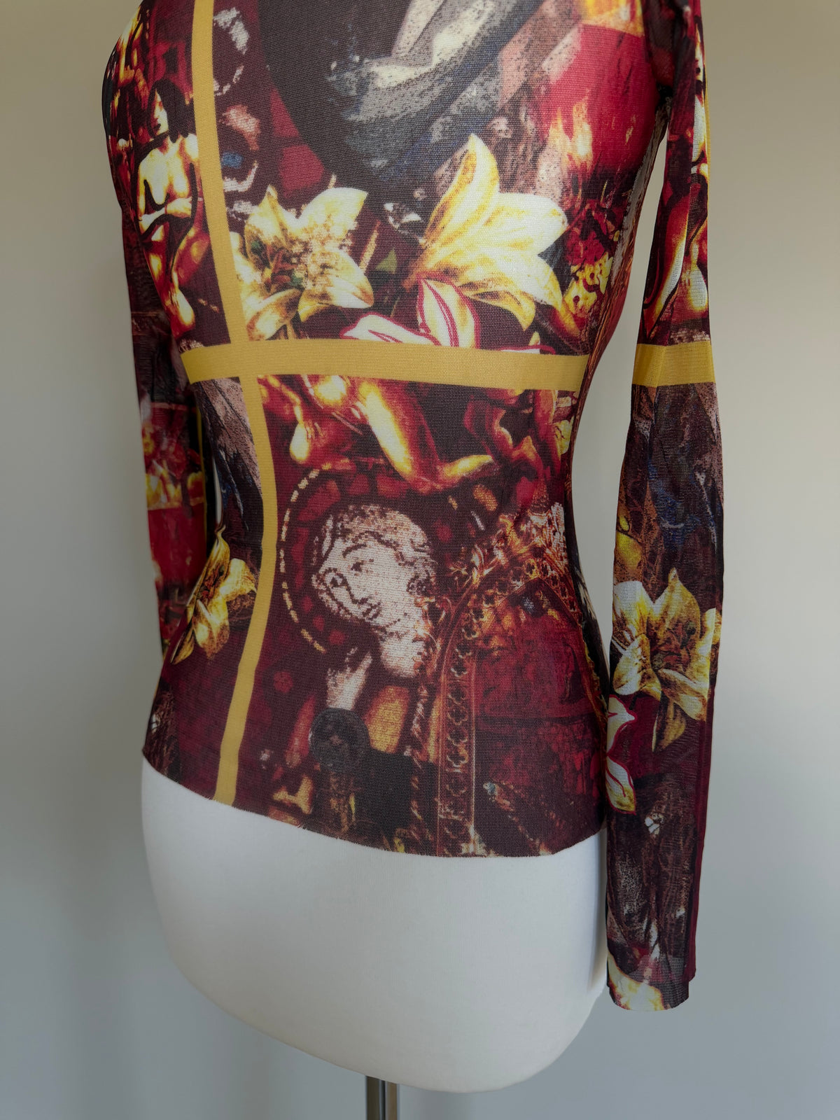 Jean Paul Gaultier Sacred Floral & Renaissance Mesh Powernet Top - S