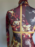 Jean Paul Gaultier Sacred Floral & Renaissance Mesh Powernet Top - S