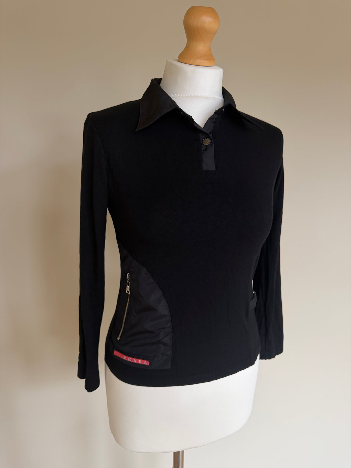 Prada Sport Linea Rossa Long-Sleeve Utility Polo Shirt - M