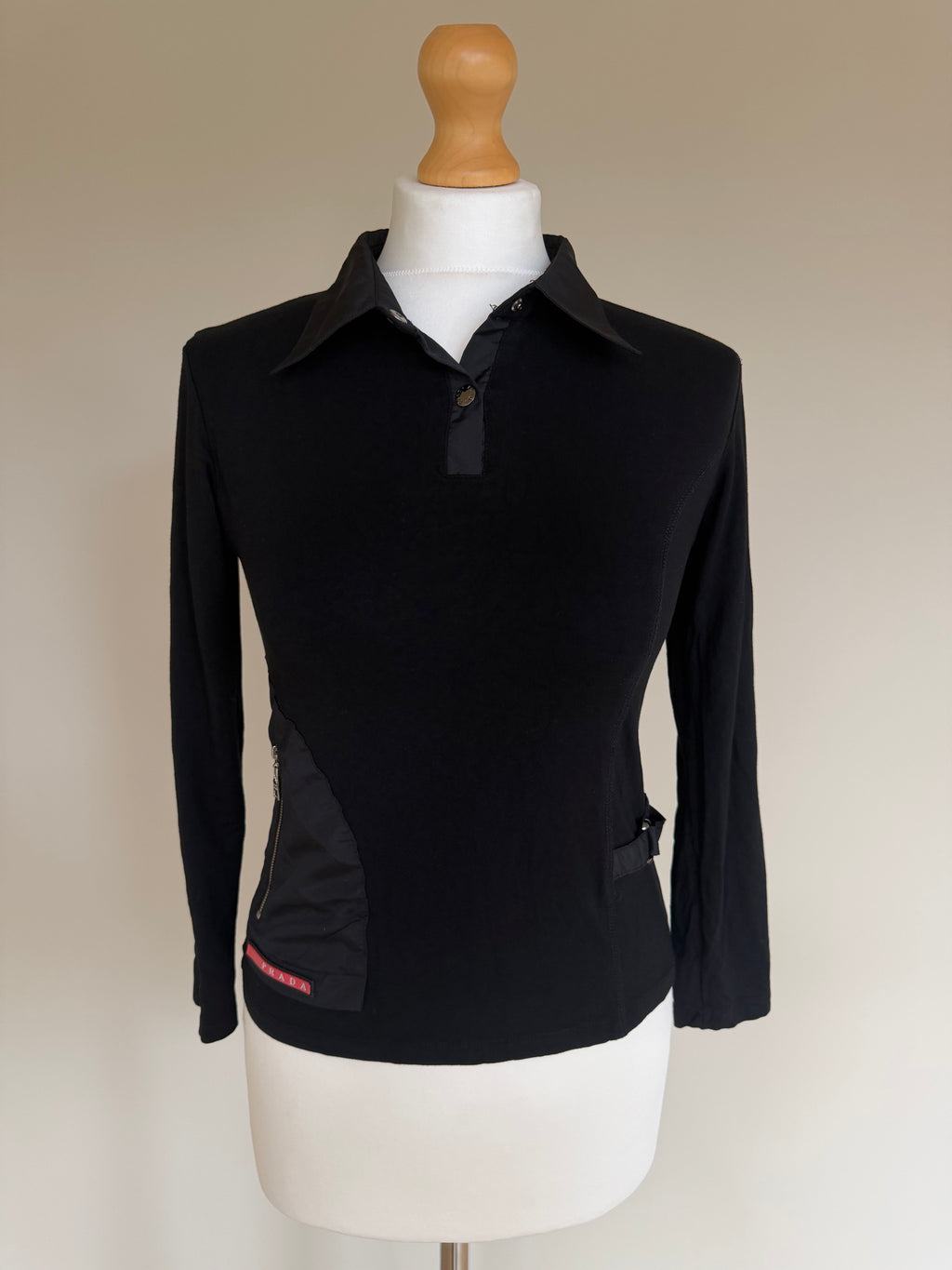 Prada Sport Linea Rossa Long-Sleeve Utility Polo Shirt - M