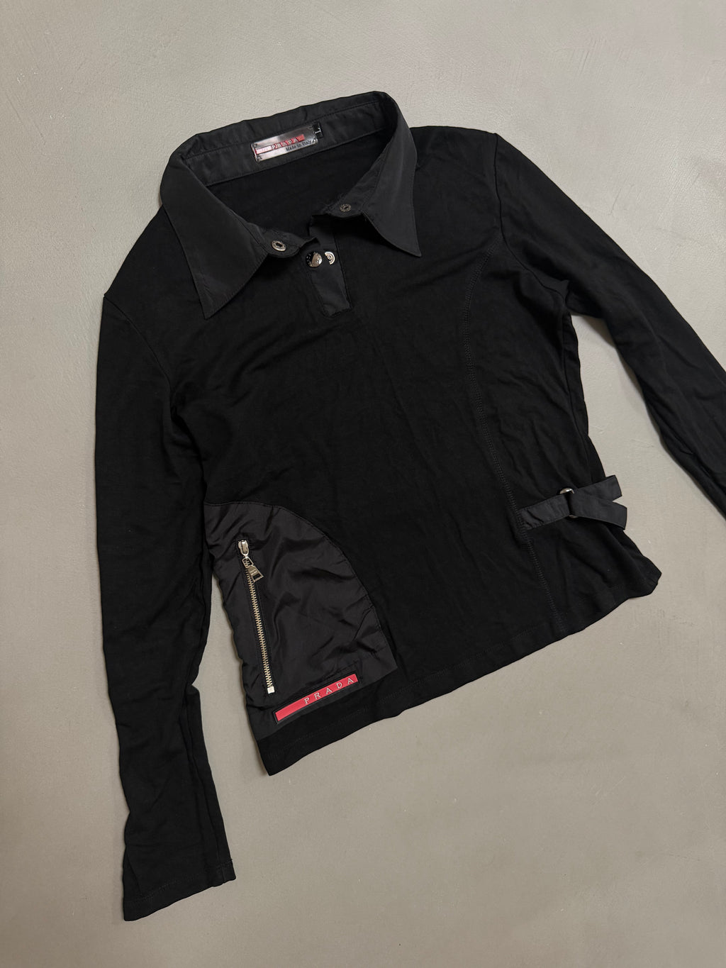 Prada Sport Linea Rossa Long-Sleeve Utility Polo Shirt - M