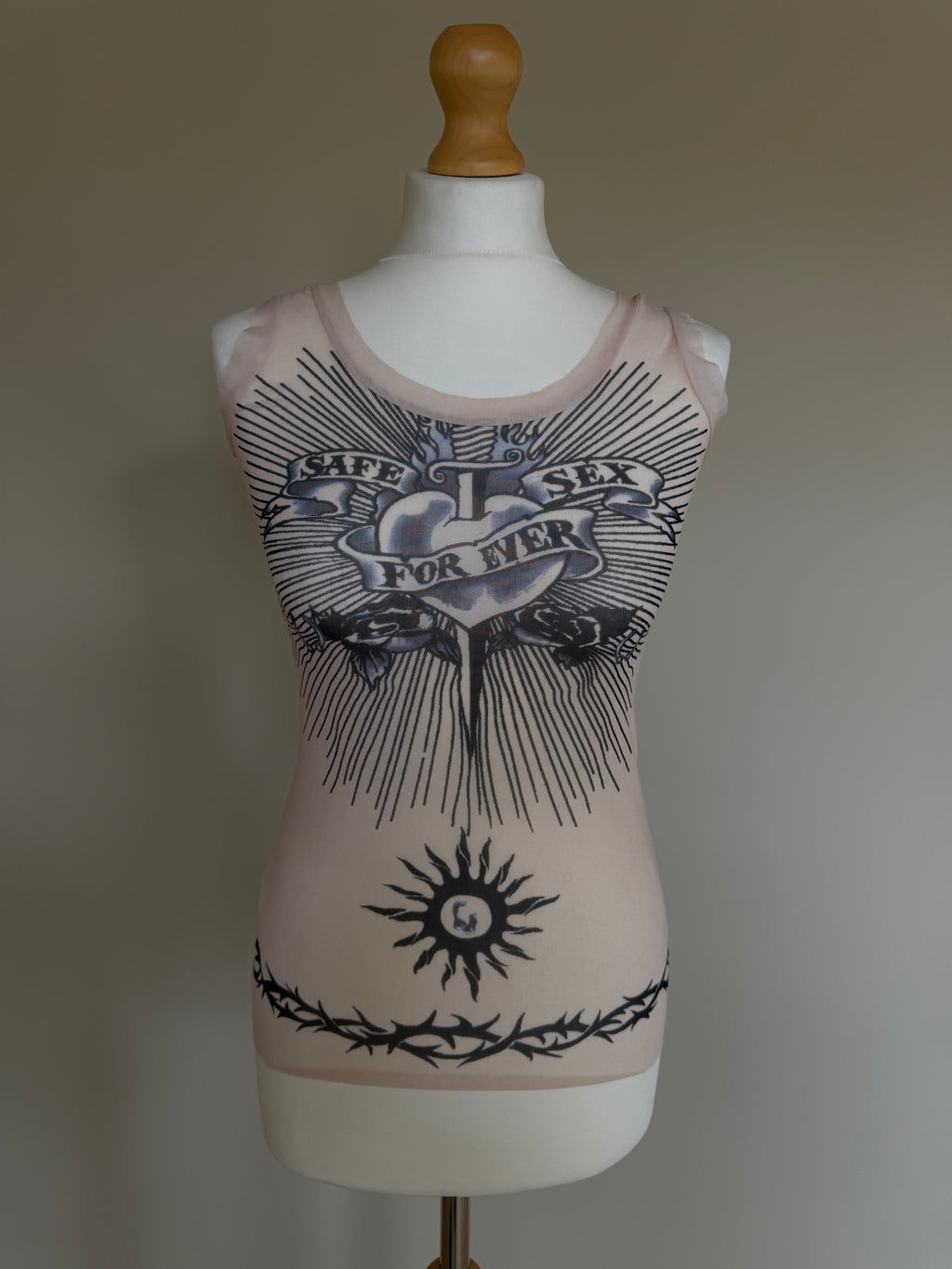 Jean Paul Gaultier "Safe Sex Forever" SS96 Tattoo Mesh Tank Top - S