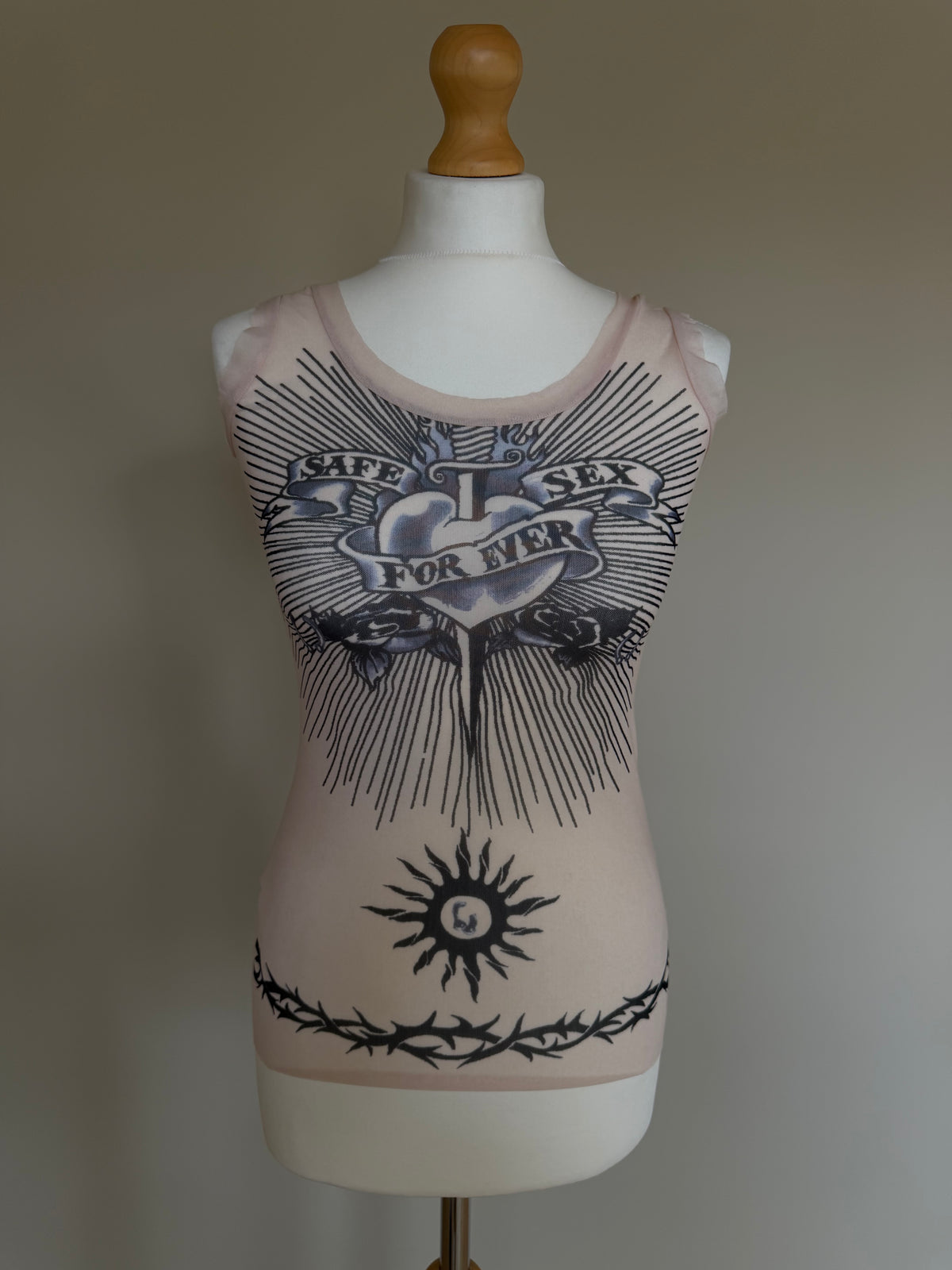 Jean Paul Gaultier "Safe Sex Forever" SS96 Tattoo Mesh Tank Top - S