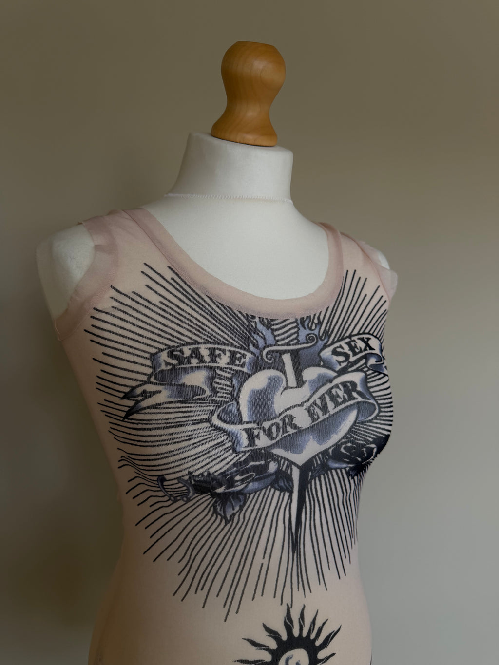 Jean Paul Gaultier "Safe Sex Forever" SS96 Tattoo Mesh Tank Top - S