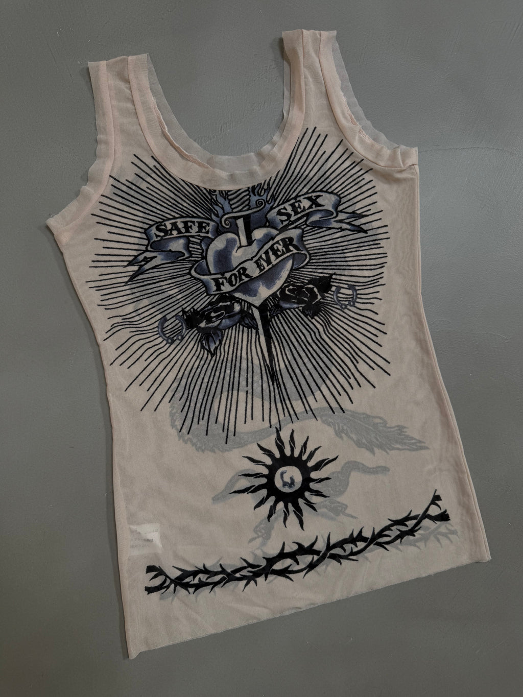 Jean Paul Gaultier "Safe Sex Forever" SS96 Tattoo Mesh Tank Top - S