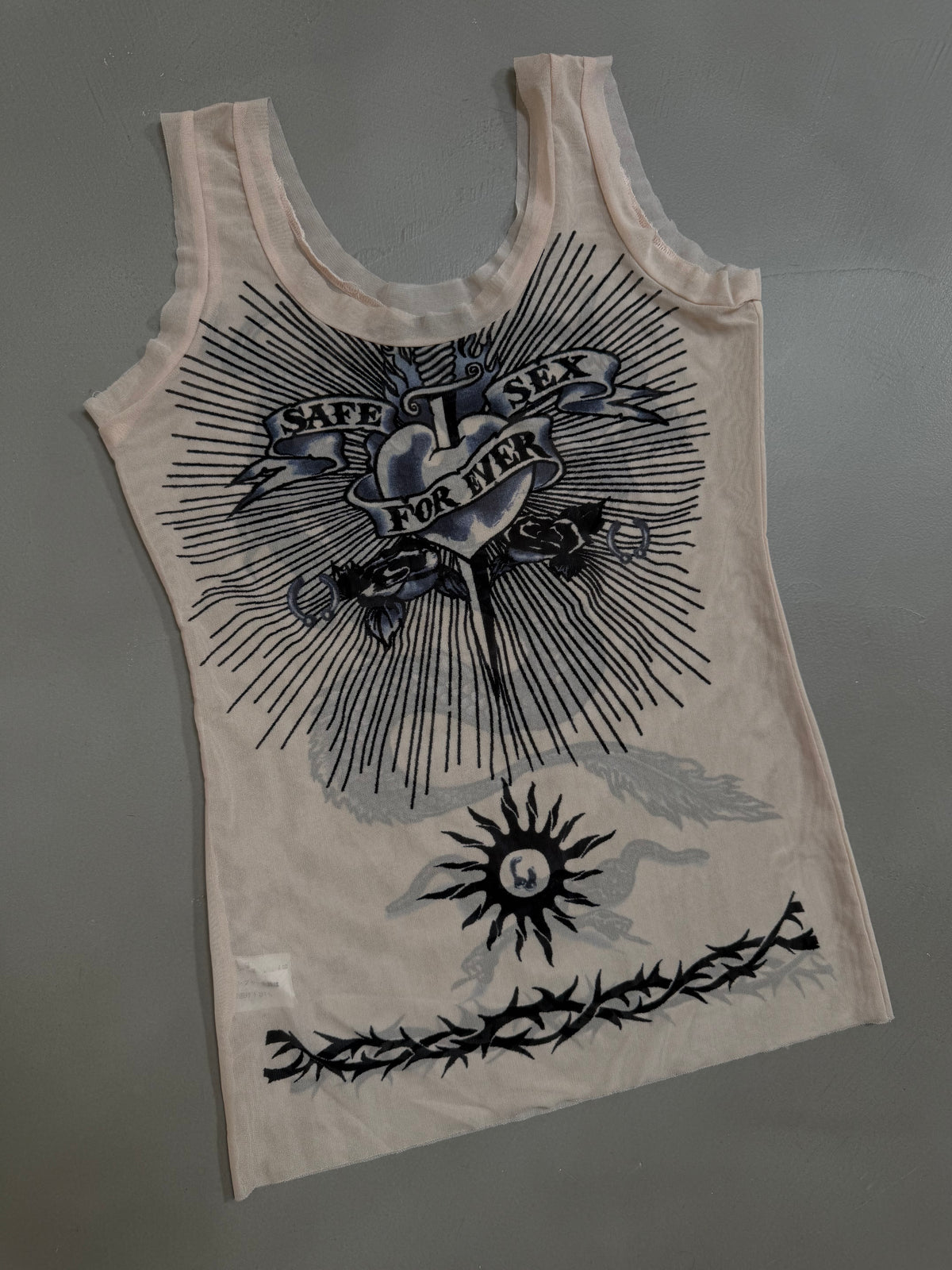 Jean Paul Gaultier "Safe Sex Forever" SS96 Tattoo Mesh Tank Top - S