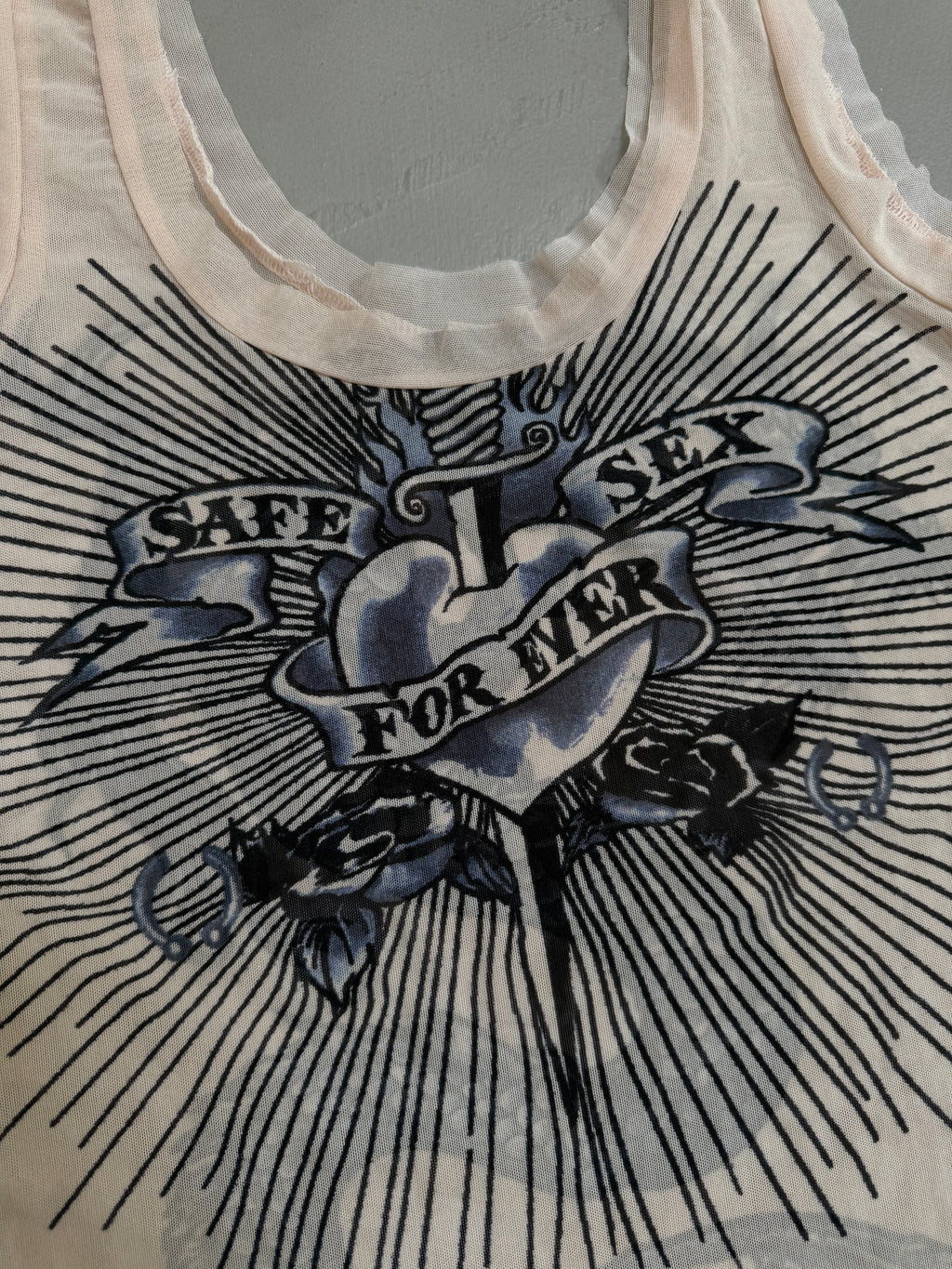 Jean Paul Gaultier "Safe Sex Forever" SS96 Tattoo Mesh Tank Top - S