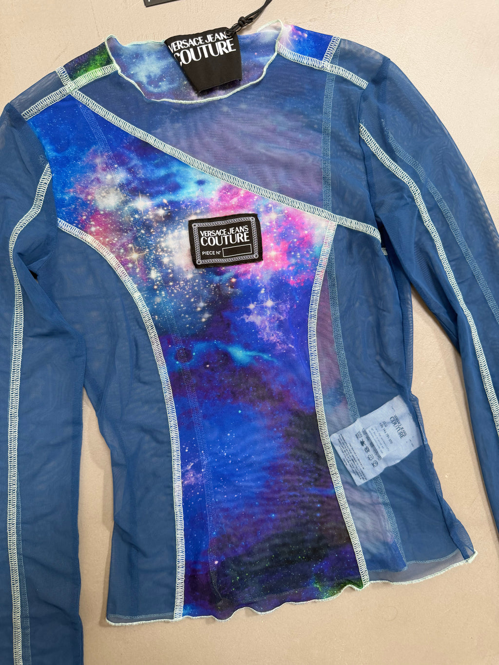 Versace Jeans Couture Galaxy Space Print Tulle Mesh Top - XS
