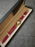 Gucci Vintage Gold 6300L Horsebit Pink Ladies Watch Set