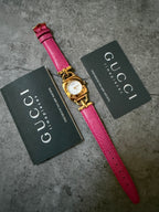 Gucci Vintage Gold 6300L Horsebit Pink Ladies Watch Set