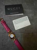 Gucci Vintage Gold 6300L Horsebit Pink Ladies Watch Set