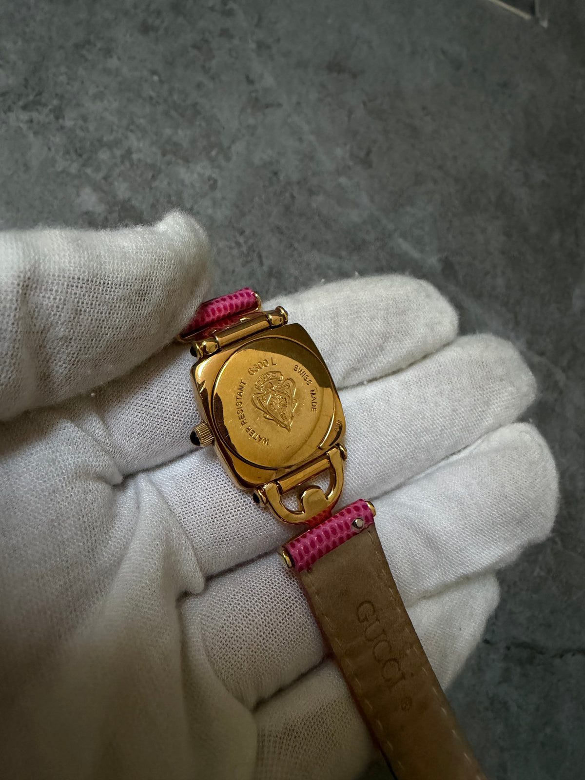 Gucci Vintage Gold 6300L Horsebit Pink Ladies Watch Set