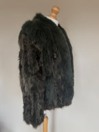 Vintage Forest Green Rabbit Fur Jacket Fox Fur Collar - M