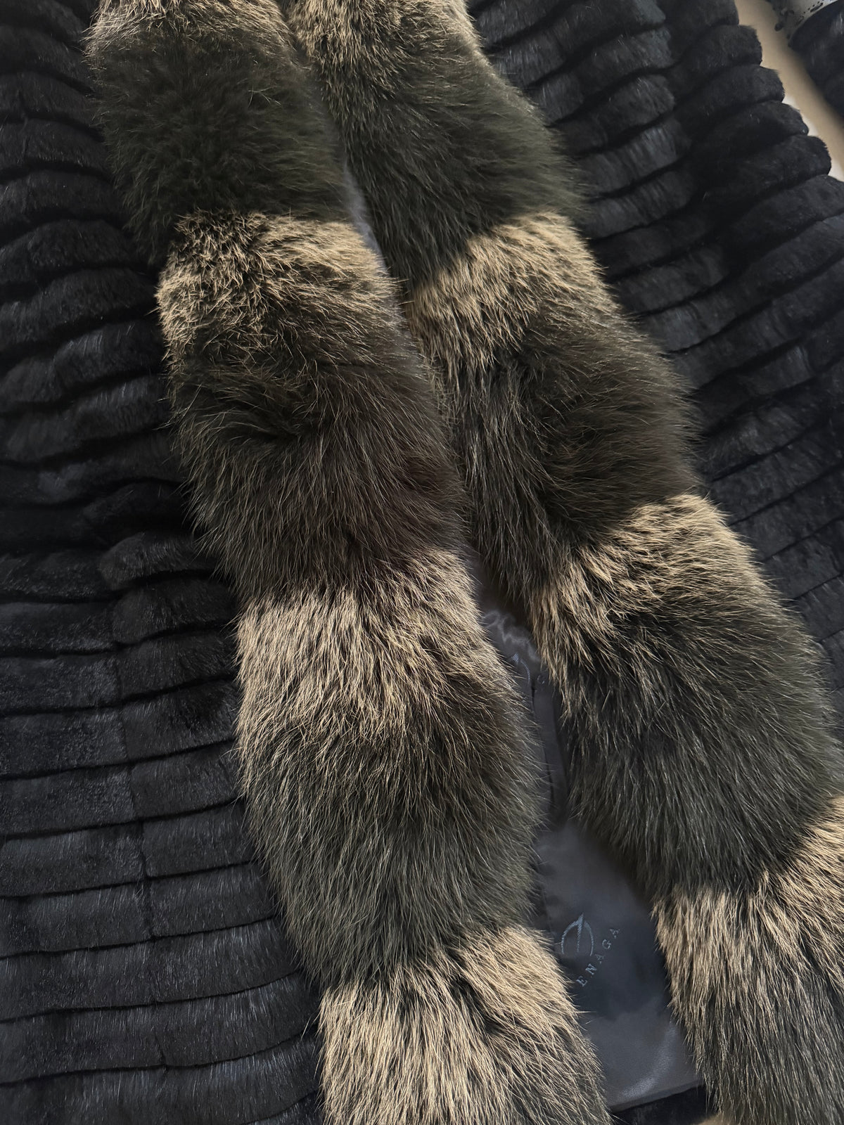 Monica Rea Italian Full Length Rabbit Fox Fur Coat - M-L