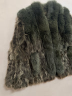 Vintage Forest Green Rabbit Fur Jacket Fox Fur Collar - M