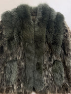 Vintage Forest Green Rabbit Fur Jacket Fox Fur Collar - M