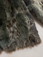 Vintage Forest Green Rabbit Fur Jacket Fox Fur Collar - M