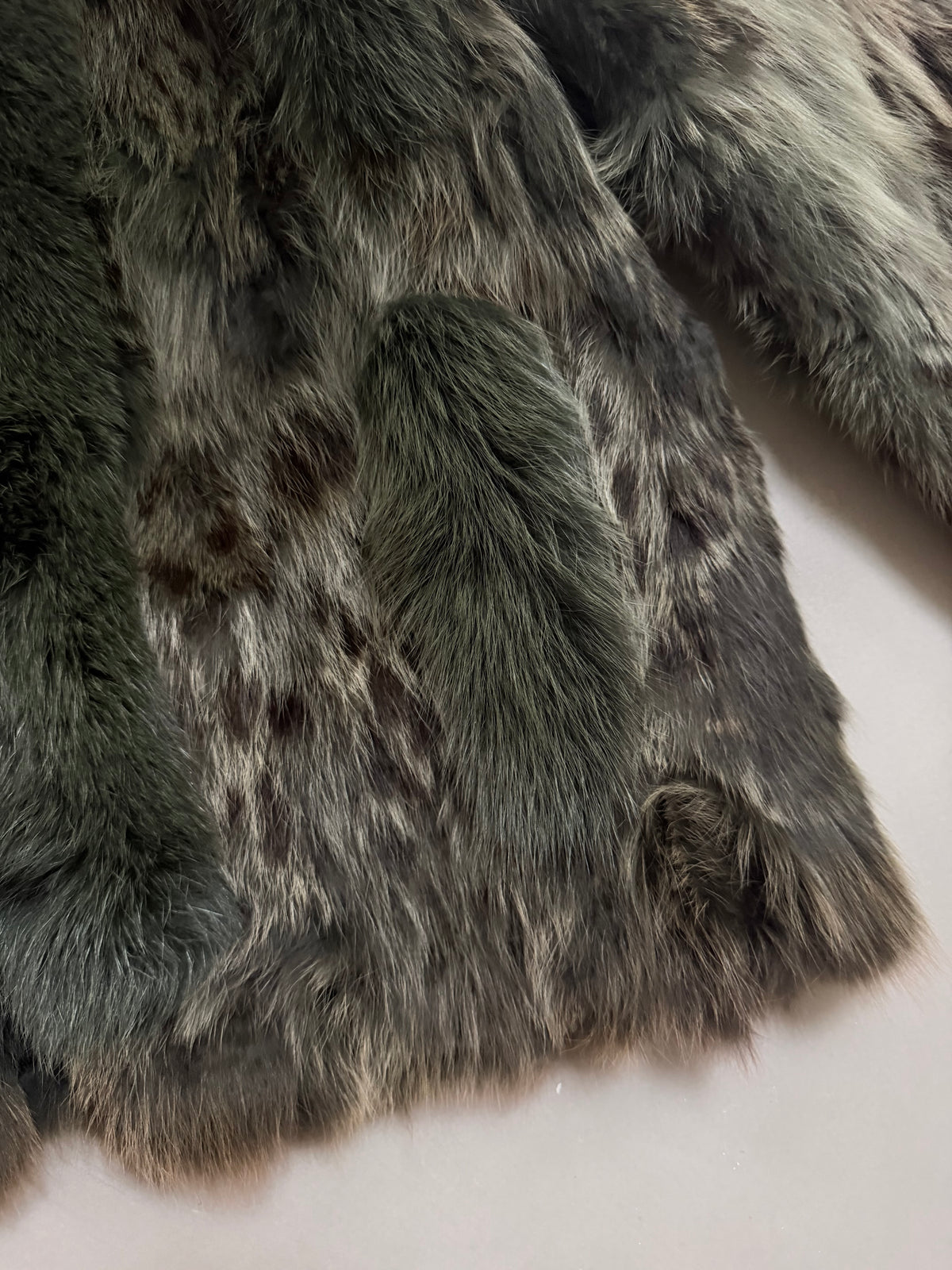 Vintage Forest Green Rabbit Fur Jacket Fox Fur Collar - M