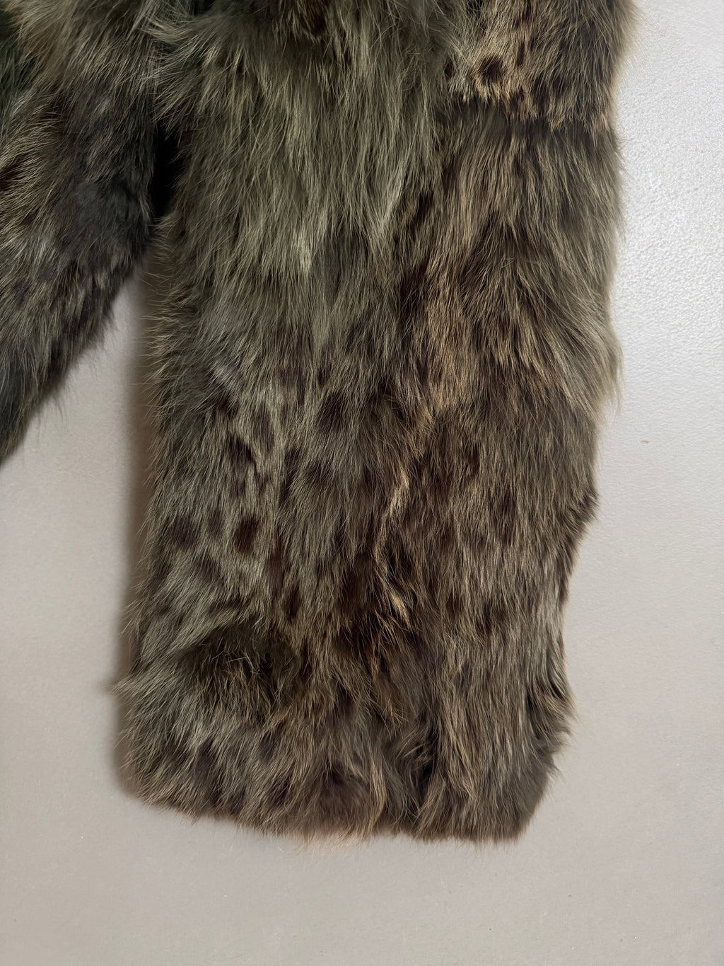 Vintage Forest Green Rabbit Fur Jacket Fox Fur Collar - M