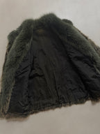 Vintage Forest Green Rabbit Fur Jacket Fox Fur Collar - M