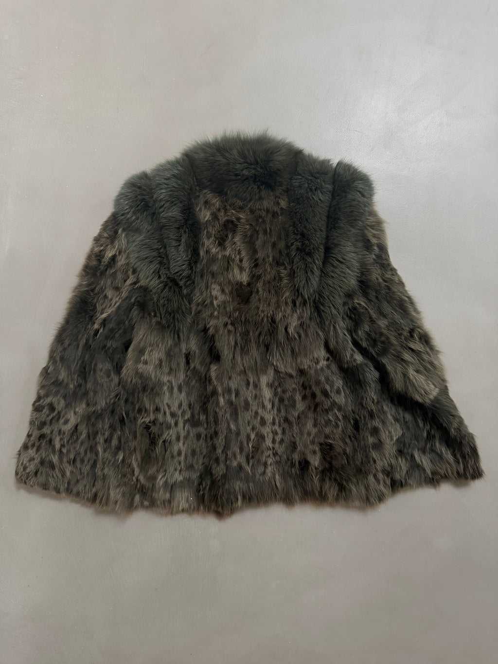 Vintage Forest Green Rabbit Fur Jacket Fox Fur Collar - M